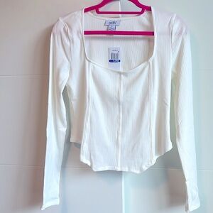 Trendy long Sleeve Off White Knit Top XL